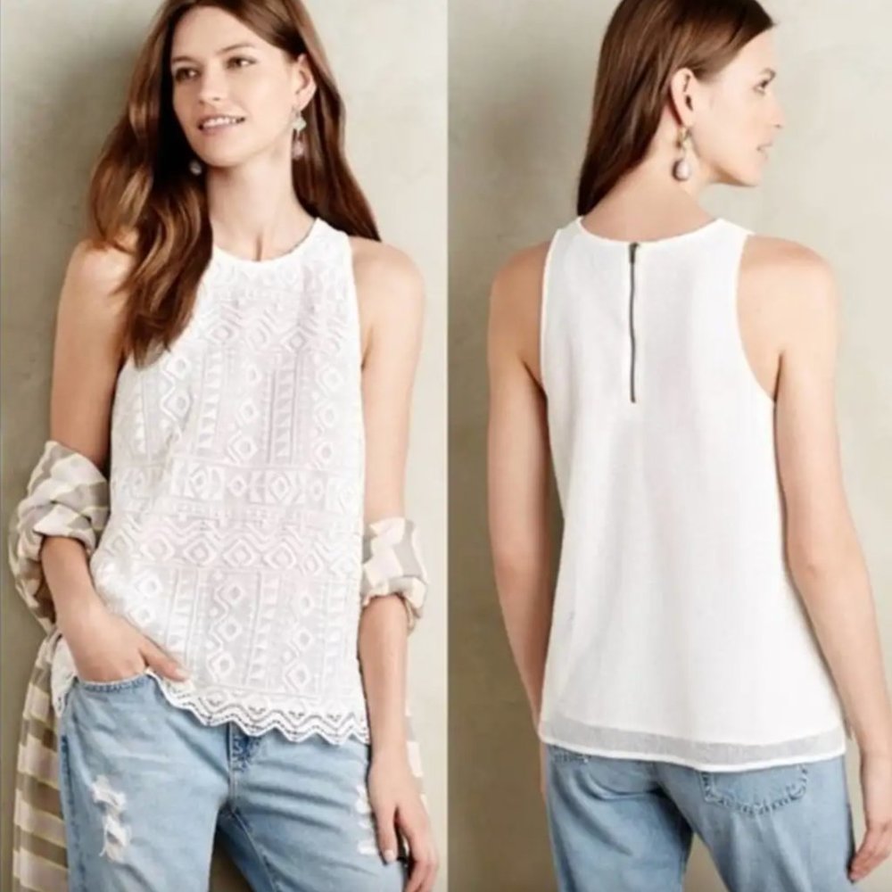 Anthropologie Sunday in Brooklyn Vivi Lace Tank Size M White EUC